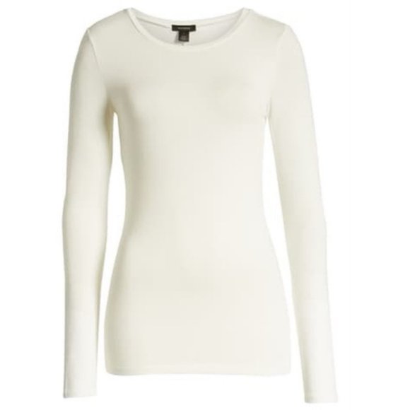 Halogen Long Sleeve Modal Tee Ivory Nordstrom Size Medium New With Tags Minimal - Picture 2 of 9